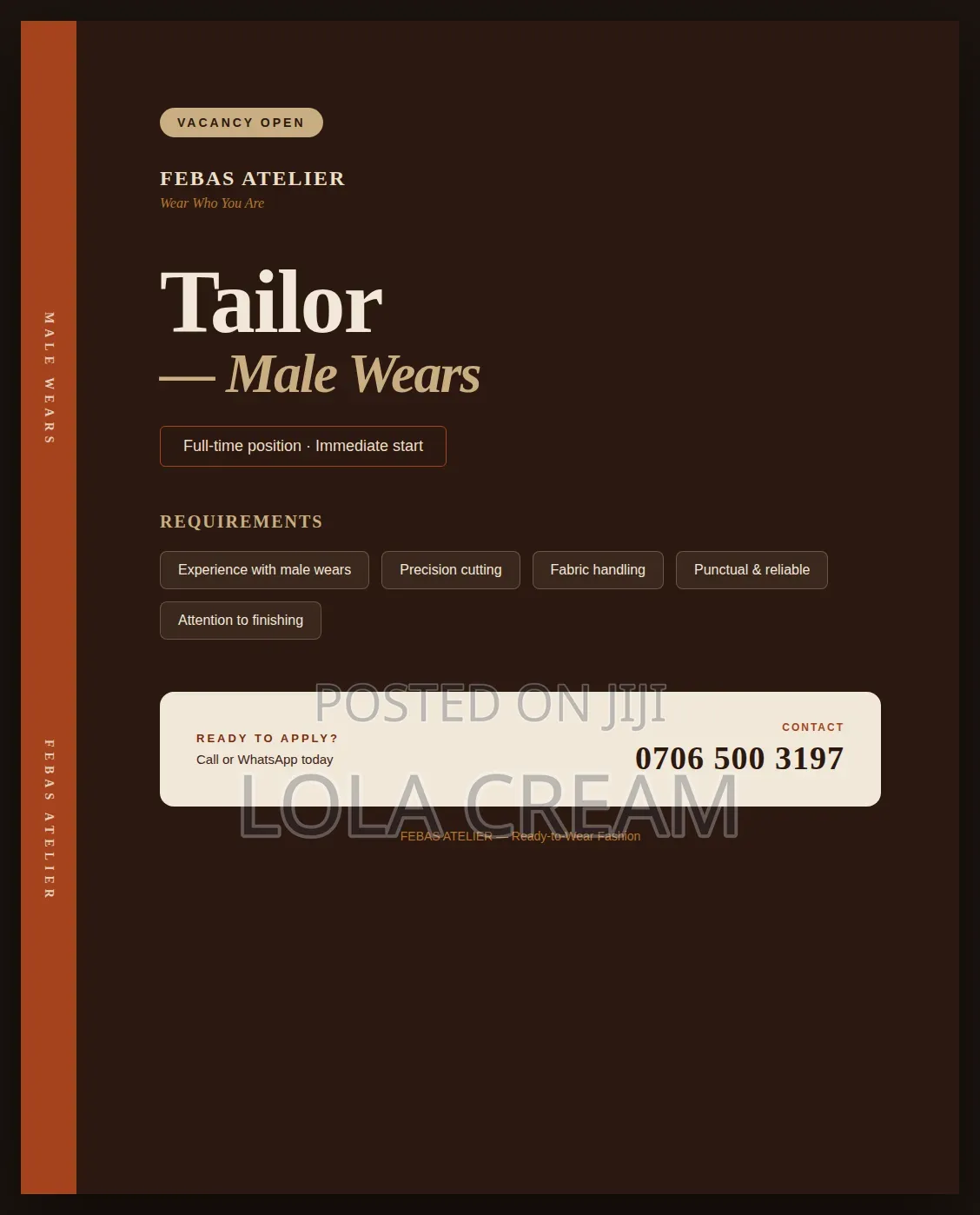 Tailor for Men's Wear