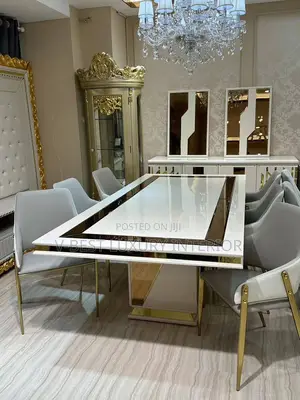 Premium 8-Seater Luxury Dining Set – Elegant Marble Finish With Gold