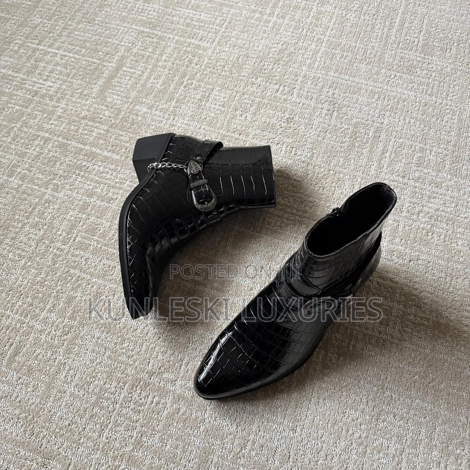 Original Crocodile Python Heeled Ankle Leather Boot