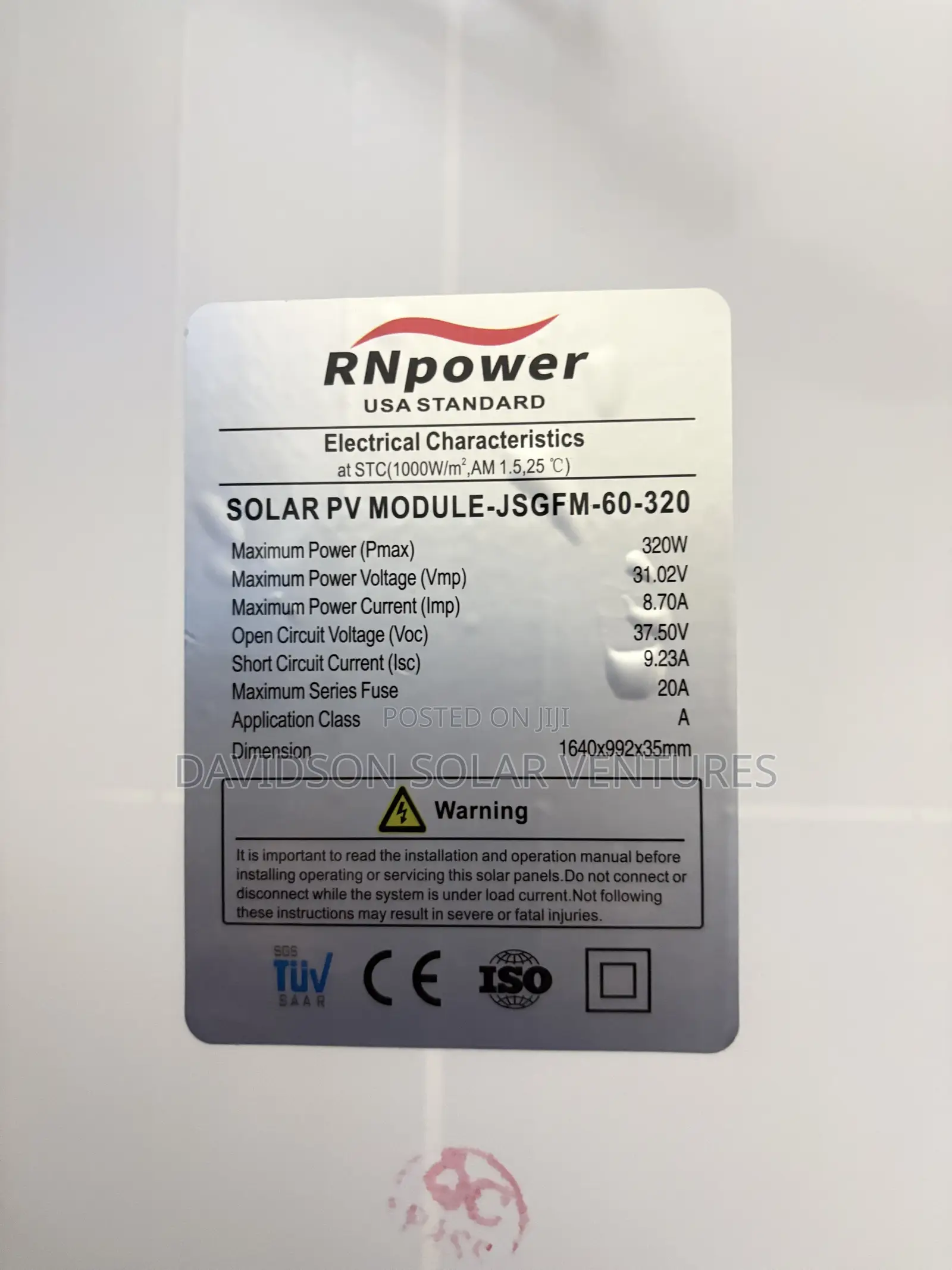 320w RNpower Mono Crystalline Solar Panel