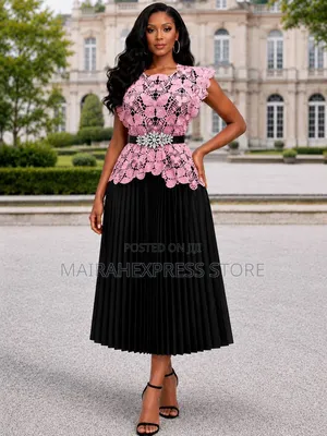Luxe Miyaki 2pcs Gown Cord Lace Top Set With Free Stoned Waist Belt