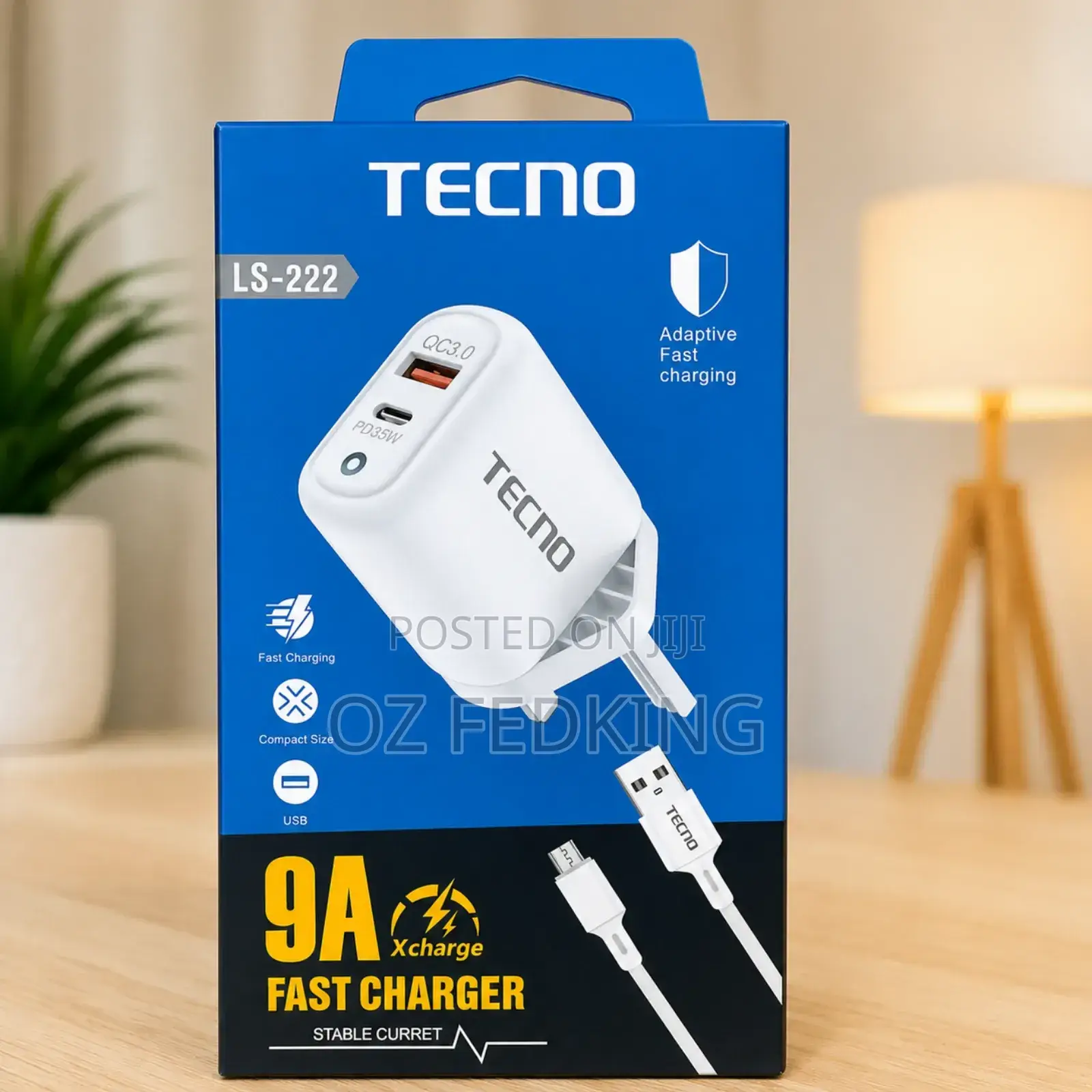 Tecno Fast Charger With USB Cable