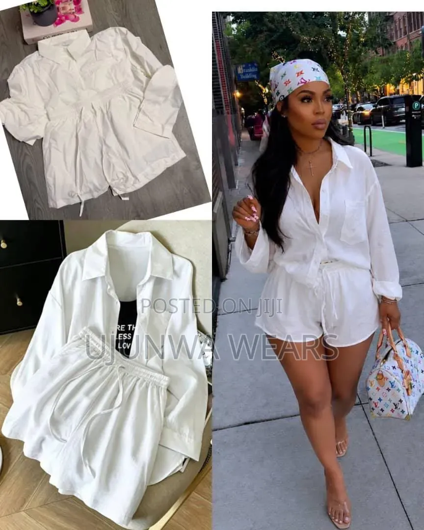 Crinkle Linen Button-Down Shirt Drawstring Shorts