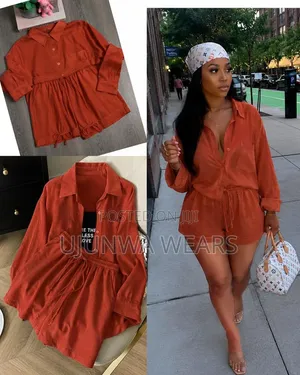 Crinkle Linen Button-Down Shirt Drawstring Shorts