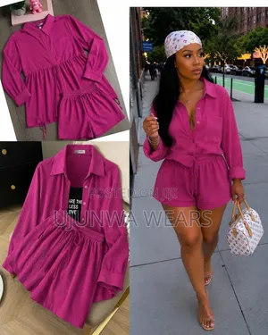 Crinkle Linen Button-Down Shirt Drawstring Shorts
