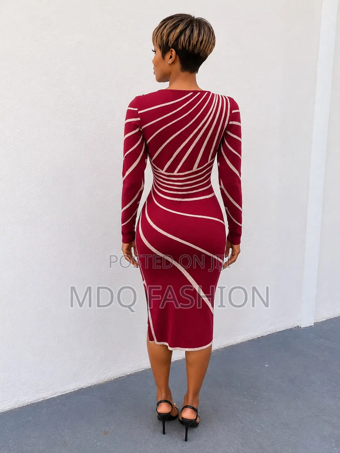 Wine Red Patterned Bodycon Dress
