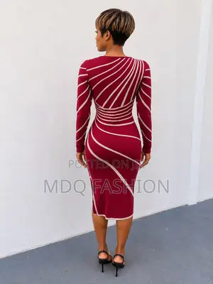 Wine Red Patterned Bodycon Dress