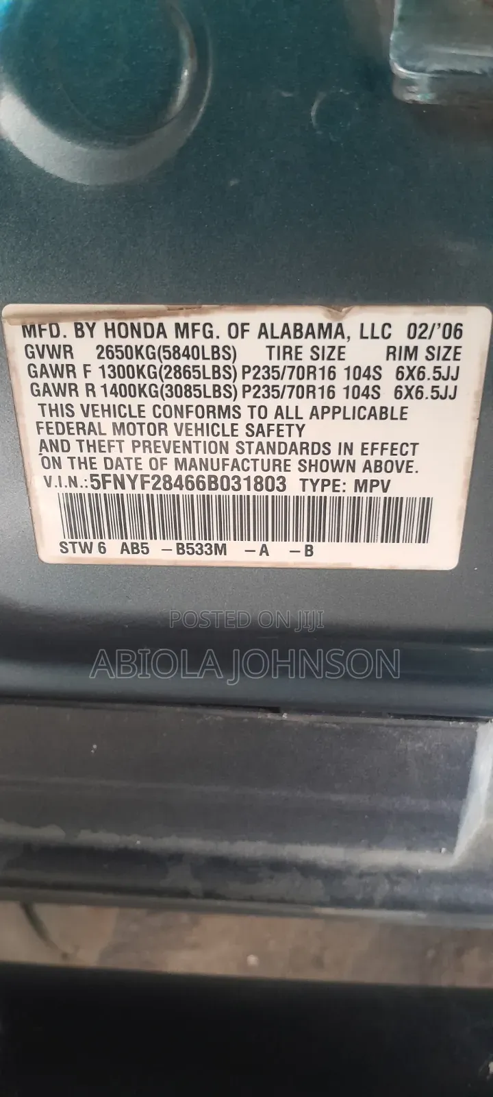 Honda Pilot 2006 Blue