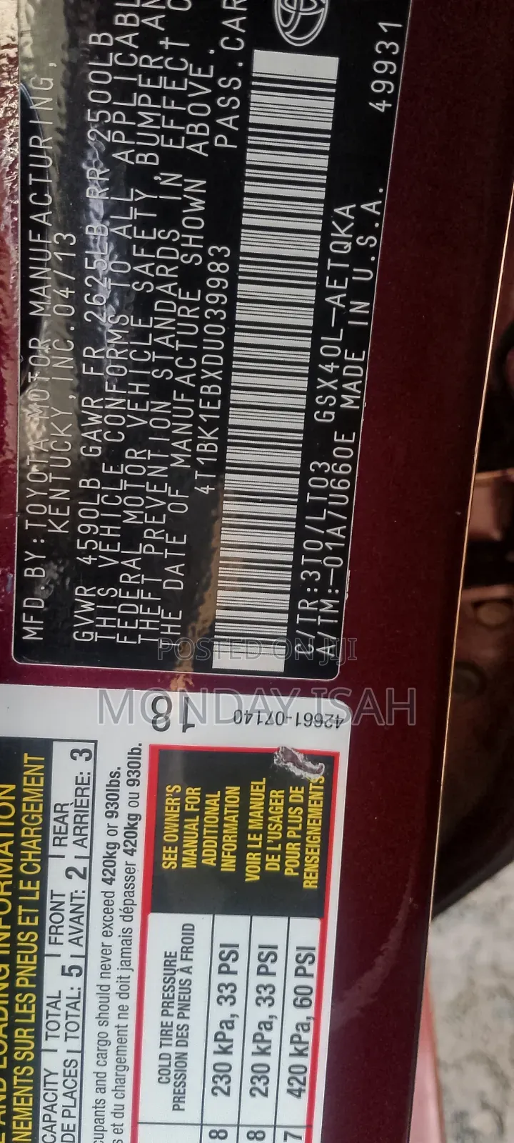 Toyota Avalon 2013 Maroon