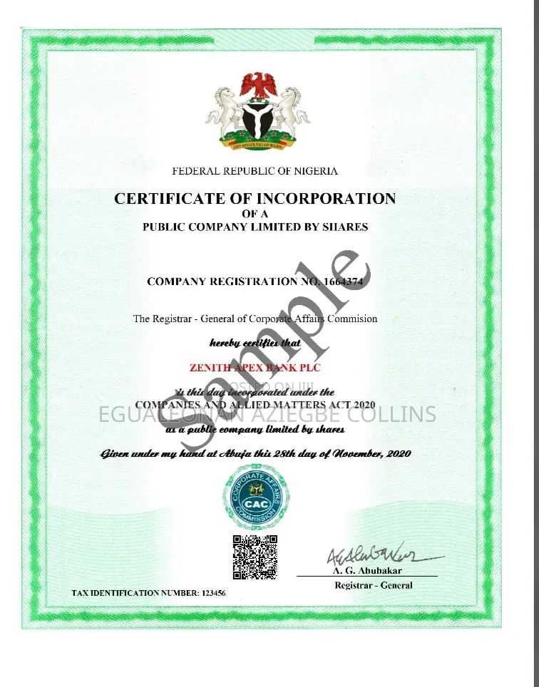 Cac Certificate, Nsitf Ecs Certificate, Pencom, Itf e.t C