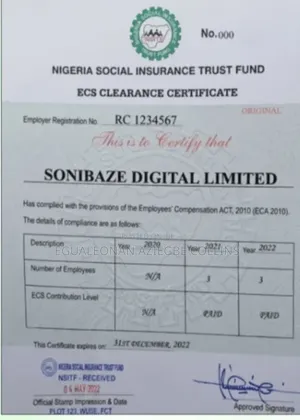 Cac Certificate, Nsitf Ecs Certificate, Pencom, Itf e.t C