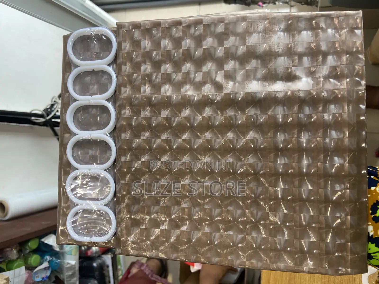 3D Shower Curtain With Hooks -Brown