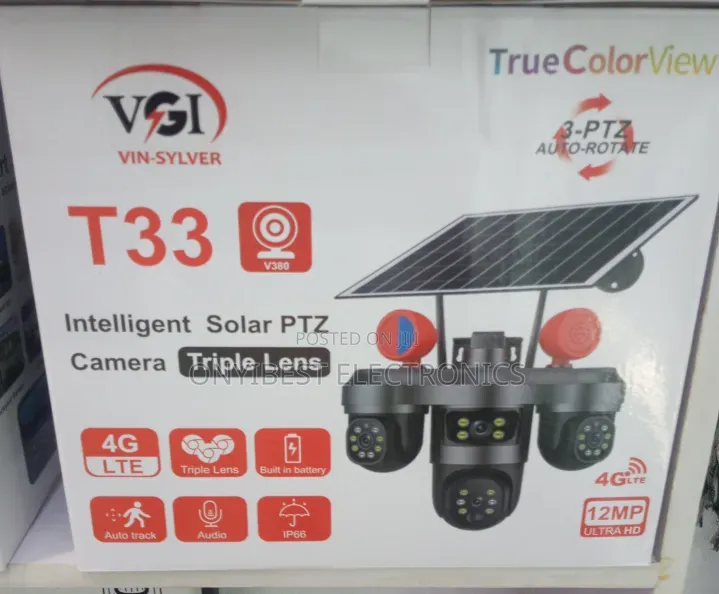 T33 Solar Triple Lens Camera 3 PTZ Rotating