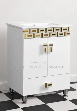 White and Gold Cabinets Washing Basin