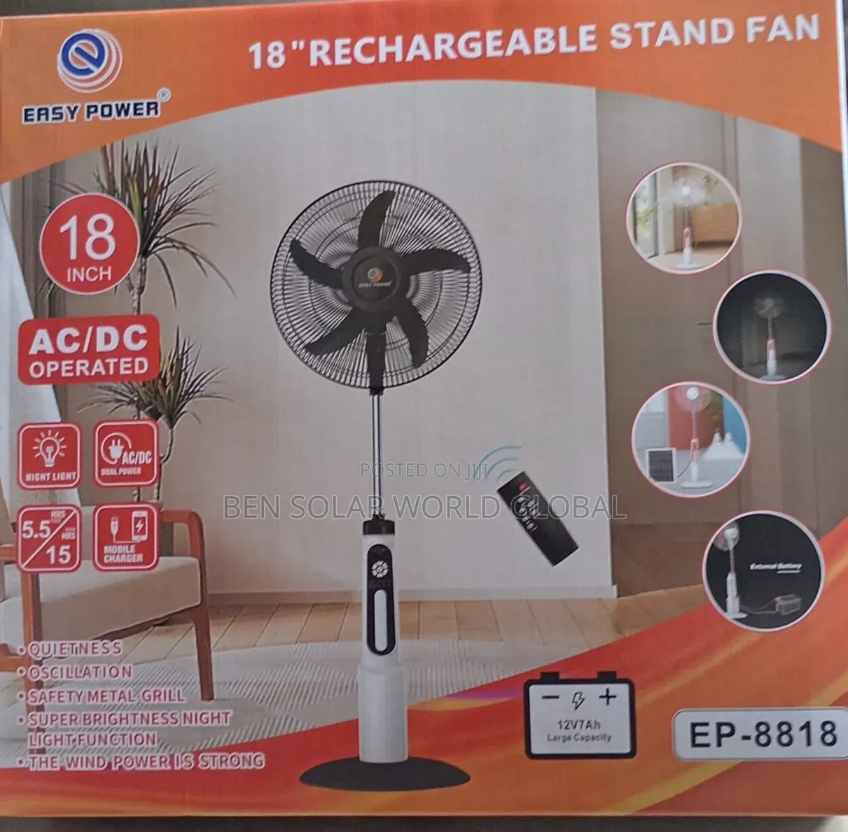 18inches Rechargeable AC /DC Solar Fan With Remote Control