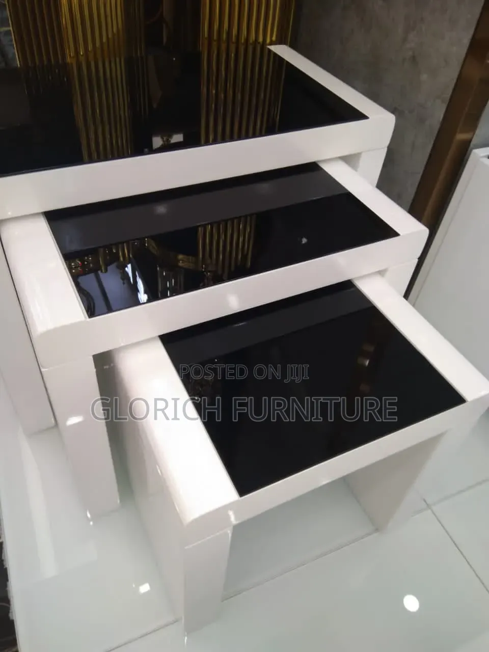 3-Piece Black Glass White Gloss Nesting Side Table Set