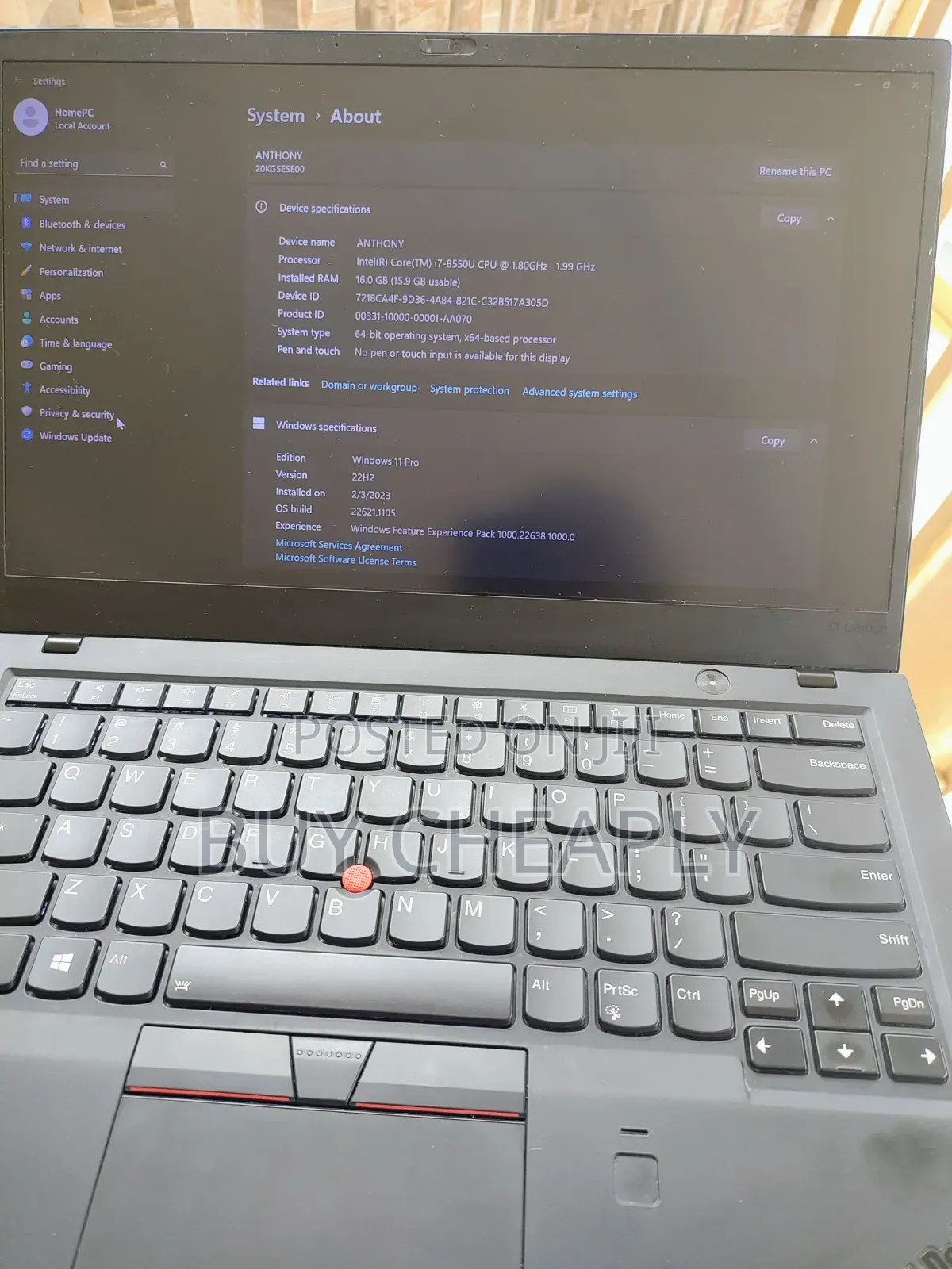 Laptop Lenovo ThinkPad X1 16GB Intel Core i7 SSD 256GB