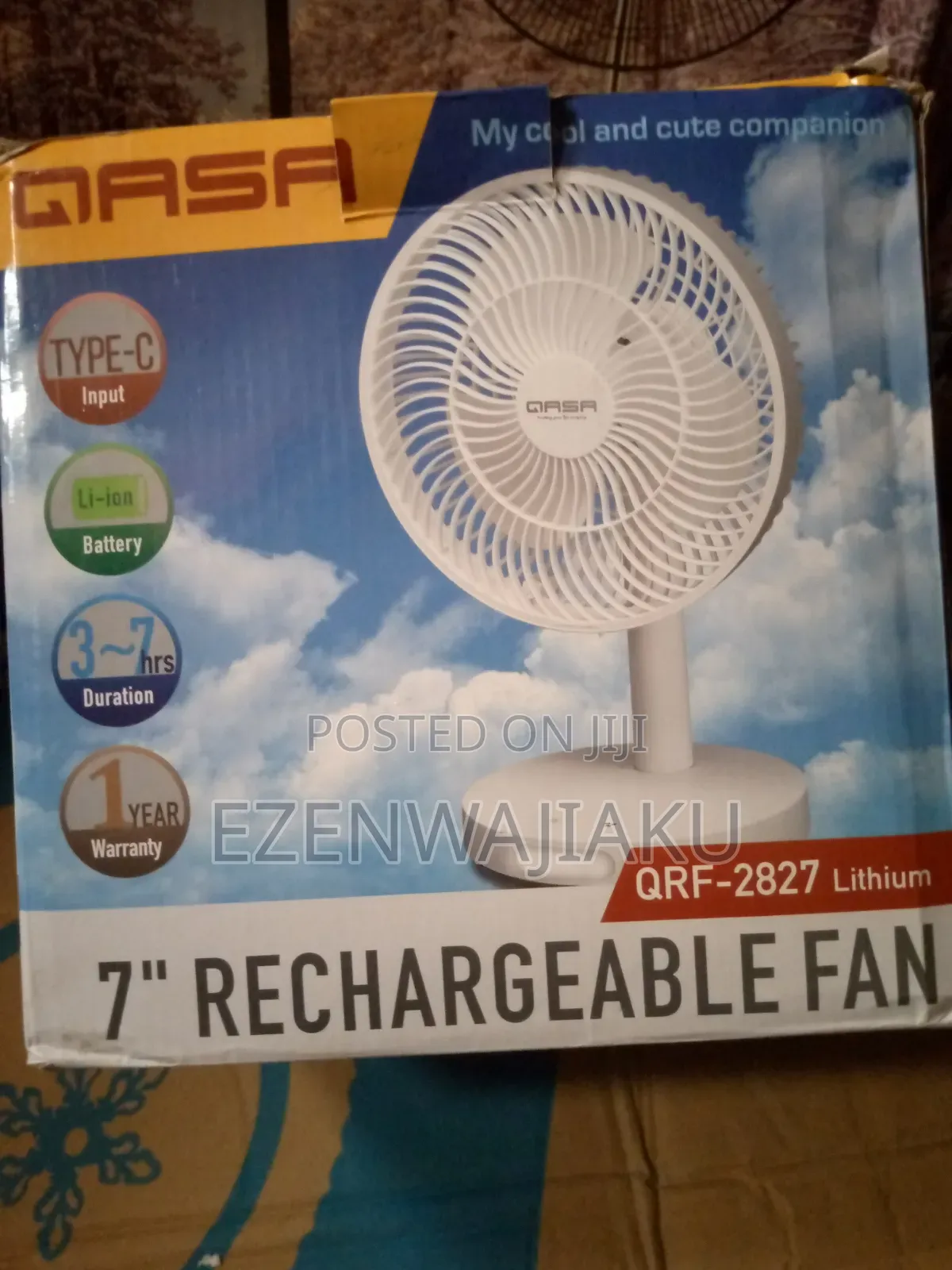 Qasa Rechargable 12in Table Fan