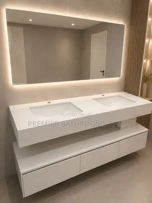 Double White Cabinets Basin With Mirror