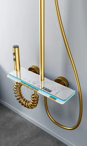 LED Luxury White Golden Smart Shower Mixer Set