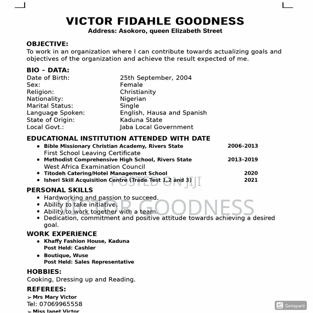 Receptionist, Kitchen Assistant, Cleaner, Security