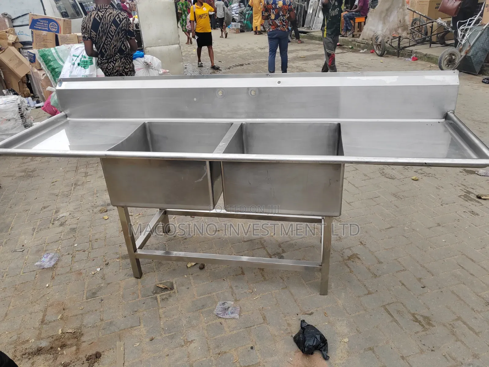 Commercial Double-Bowl Sink Unit With Double Side Drainboards