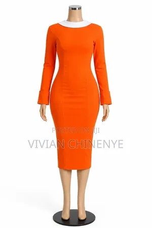 Elegant Orange Cooperate Midi Dress