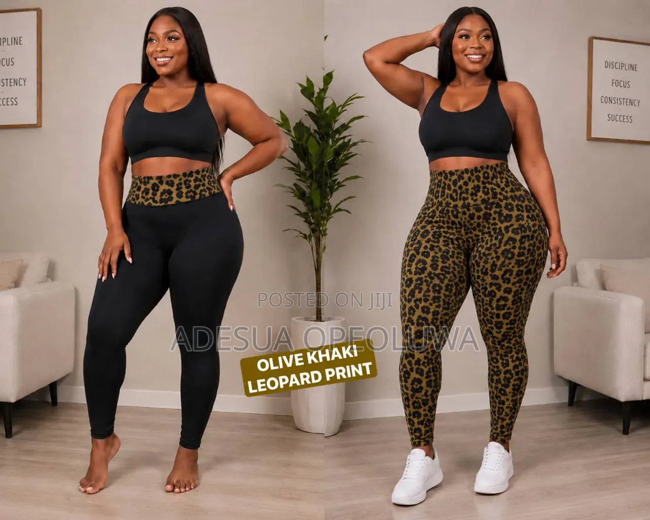 She Chic Plain Leopard Print 2-Way Reversible Stretch Leggings