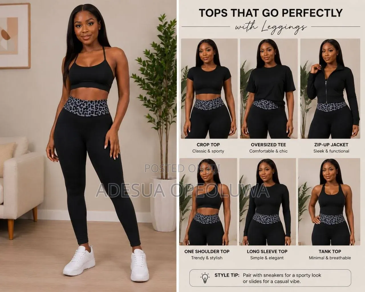 She Chic Plain Leopard Print 2-Way Reversible Stretch Leggings