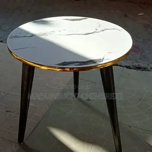 Modern Round Coffee Side Table With Gold Trim – Living Room Bedroom