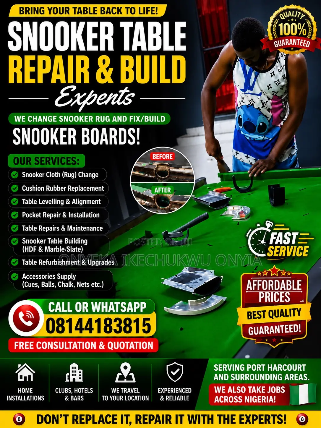 Snooker Table Repair | Cloth Change | Cushion Replacement | Table Bu