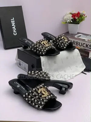 CHANEL Pearl Tweed Women's Low Heel Slide Slippers Size 37-41