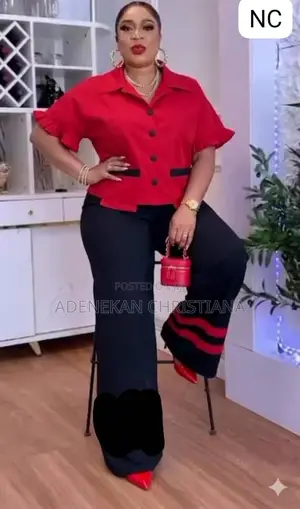 Women’s 2pcs Ruffle Sleeve Shirt + Colorblock Wide Leg Pant Sets