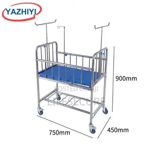 Infant Crib Stainless Steel Hospital Baby Cot With Mosquito Net Poles