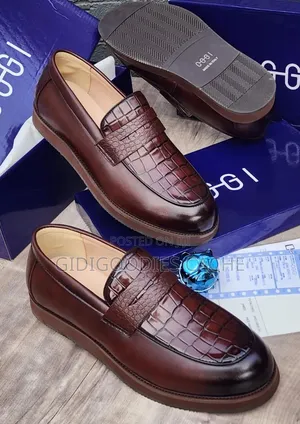 Men’s Croc-Penny Leather Loafers in Brown and Black Size 40-46