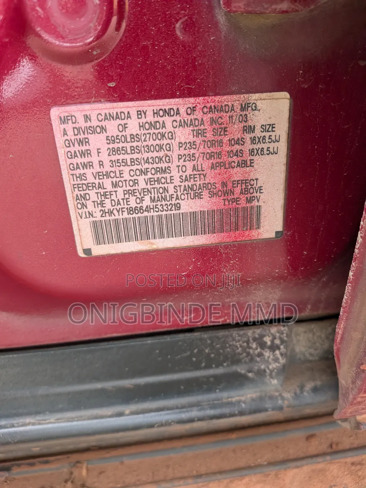 Honda Pilot 2004 Red