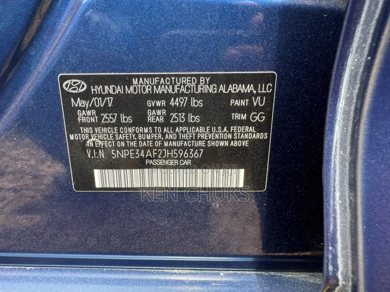 Hyundai Sonata 2017 Blue
