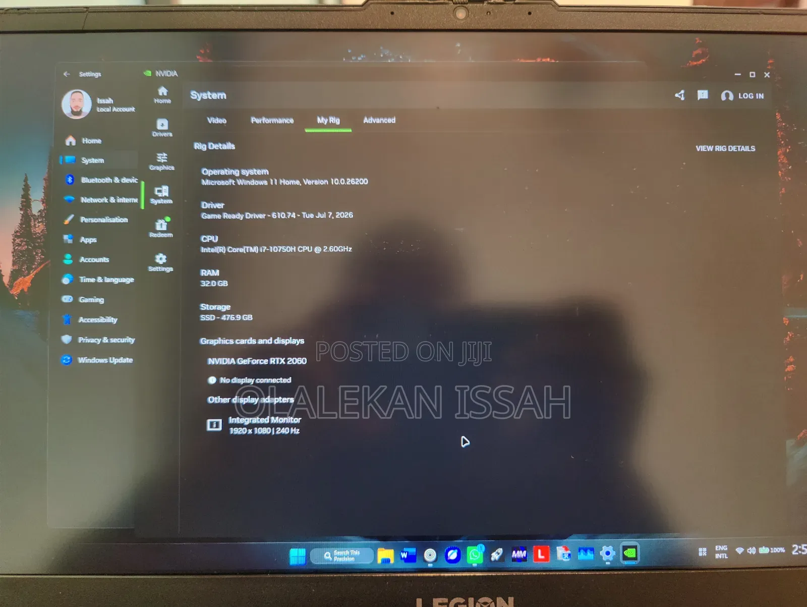 Laptop Lenovo Legion 5i 16GB Intel Core i7 SSD 512GB