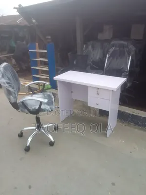 White Office Table and Rolling Chair
