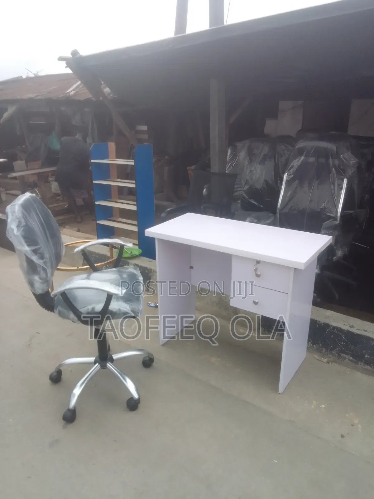 White Office Table and Rolling Chair