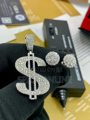 VVS Moissanite Diamond Dollar Pendant on Steel Necklace and Earring