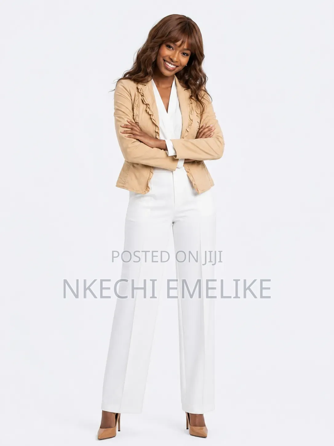 Women's Beige Ruffle Blazer