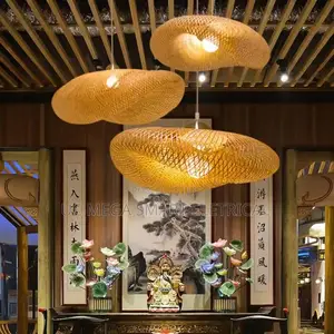 Japanese Style Pendant Light, Handmade Rattan Chandelier, Natural Wood