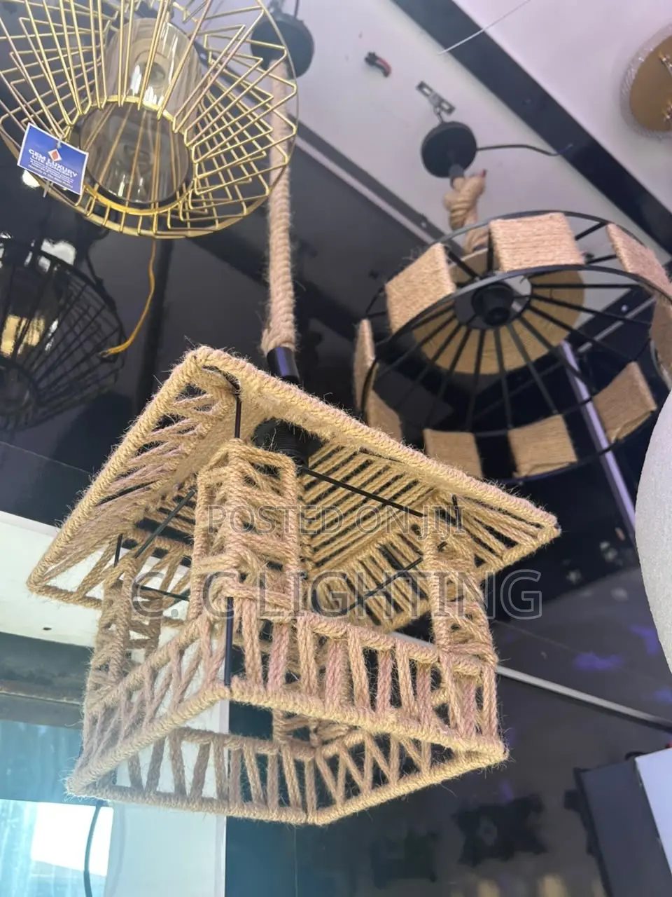 Retro E27 Led Industrial Chandelier Hemp Rope Pendant Light