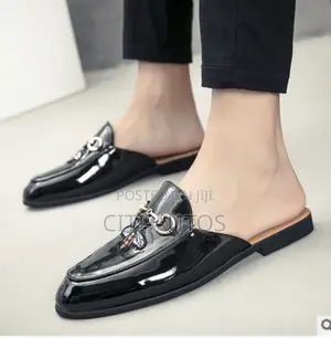 Men's Glossy Leather Mules Comfortable Half Shoe