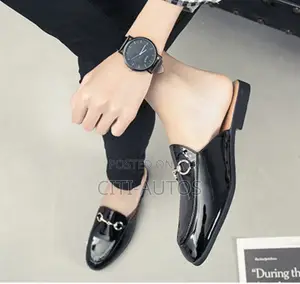 Men's Glossy Leather Mules Comfortable Half Shoe