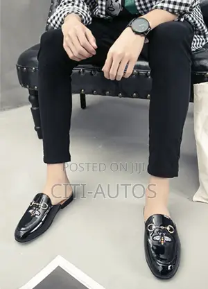 Men's Glossy Leather Mules Comfortable Half Shoe