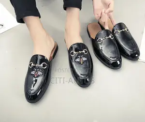 Men's Glossy Leather Mules Comfortable Half Shoe