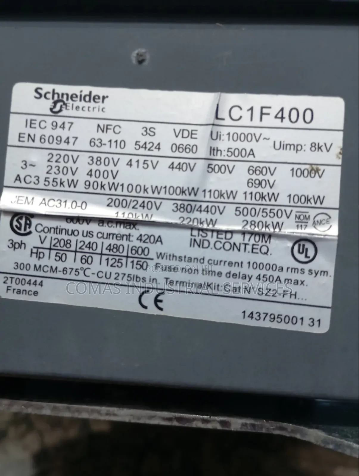 Schneider Electric LC1F400 Tesys 400A 3-Phase Contactor