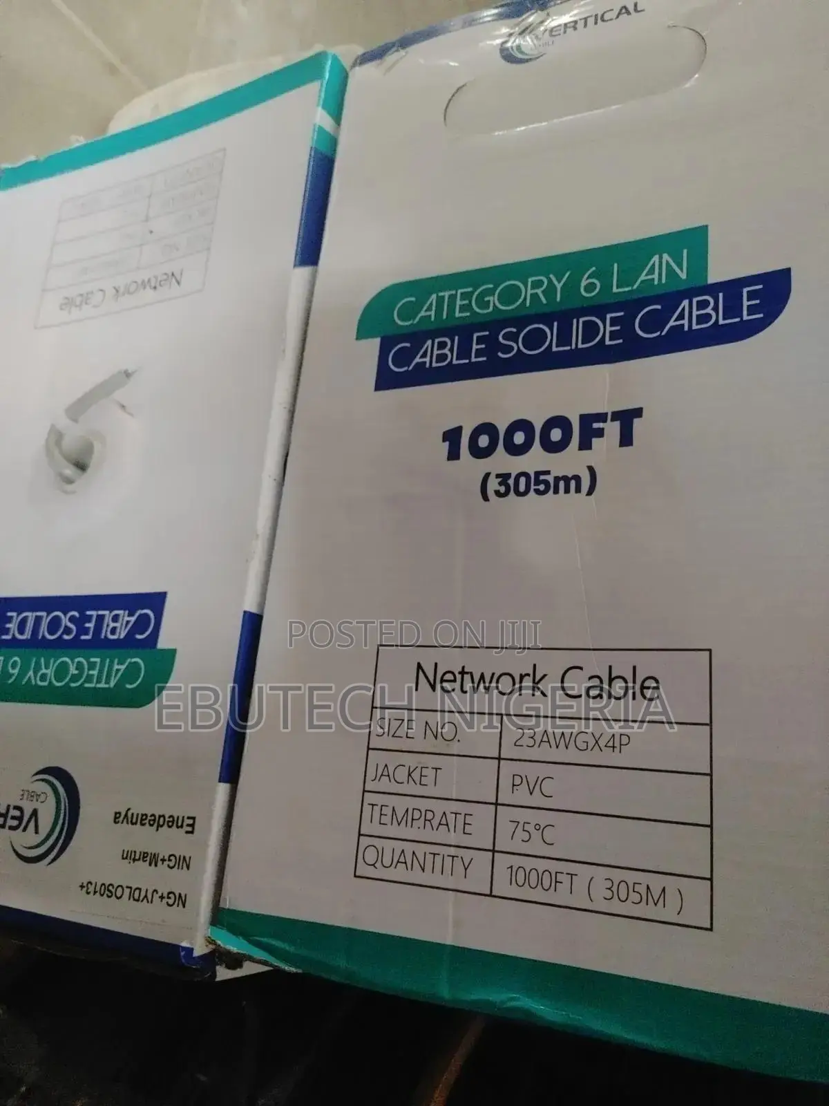 Vertical Cable Cat6, 550 MHz, UTP, 23AWG, Solid Bare Copper,1000ft.